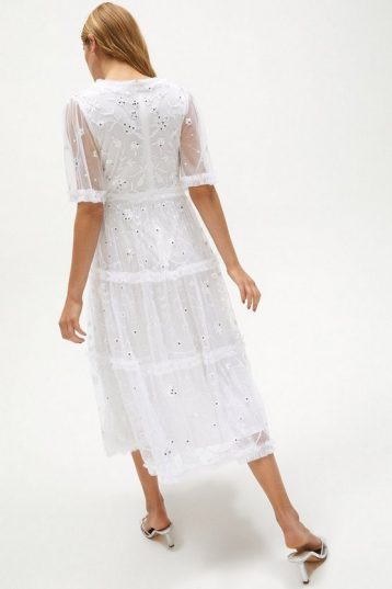 Coast Long Sleeve Tier Detail Embellished Dress Ivory