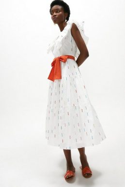 Coast Rainbow Ruffle Cotton Maxi Dress White Orange Multi