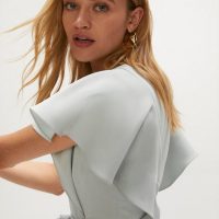 coast ruffle shoulder tie waist dress