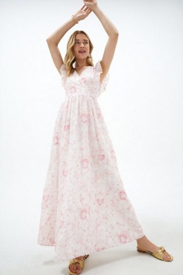 Coast V Neck Broderie Maxi Dress Pink Light Blush