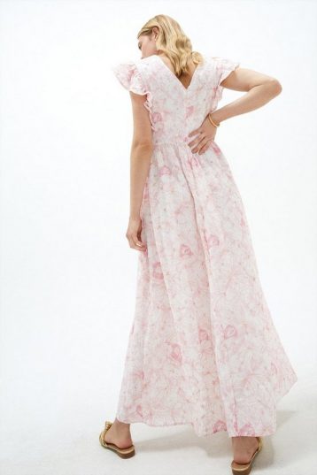Coast V Neck Broderie Maxi Dress, Pink/Light Blush - Image 2