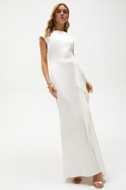 Coast Premium Ruffle Skirt Cowl Back Bridal Dress Ivory