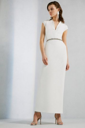 Karen Millen Structured Crepe Forever Maxi Dress Ivory