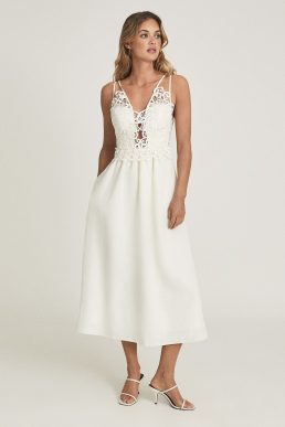 Reiss Serena Lace Detailed Midi Dress White