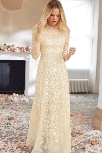 Needle & Thread Aurelia Long Sleeve Maxi Gown Ivory Cream