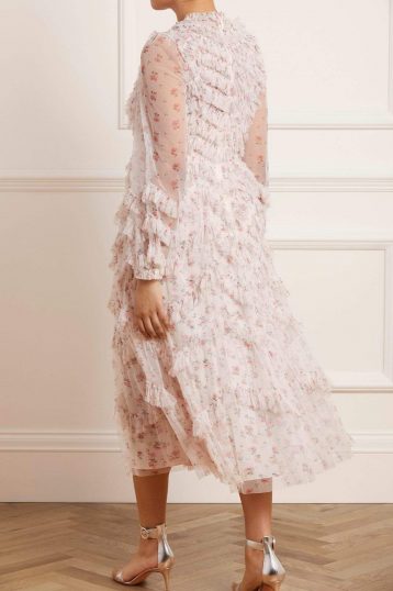 Needle & Thread Bijou Rose Long Sleeve Ballerina Dress, Ivory/Blush - Image 3