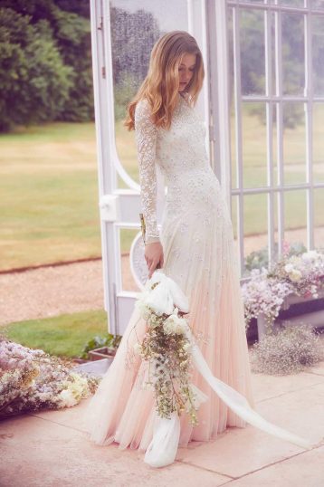 Needle & Thread Pearl Rose Sleeve Bridal Gown Ivory Pink