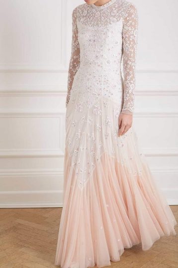 Needle & Thread Pearl Rose Sleeve Bridal Gown Ivory Pink