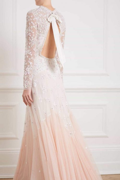 Needle Thread Pearl Rose Sleeve Bridal Gown Ivory Pink
