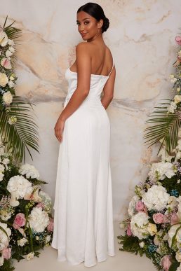 Chi Chi Petite One Shoulder Satin Bridal Wedding Dress in White