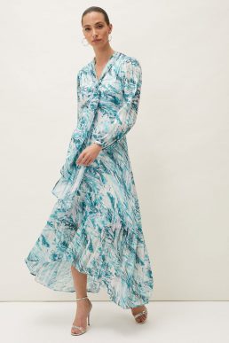 Phase Eight Lauretta Abstract Print Maxi Dress Aqua Blue Ivory