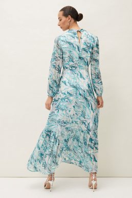 Phase Eight Lauretta Abstract Print Maxi Dress Aqua Blue Ivory