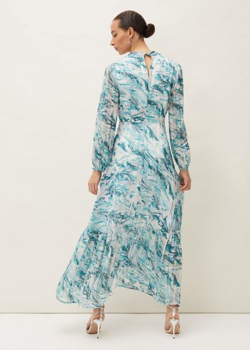 Phase Eight Lauretta Abstract Print Maxi Dress Aqua Blue Ivory