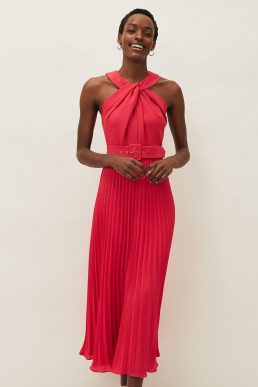 Phase Eight Yas Twist Neck Midi Dress Watermelon Pink Light Red