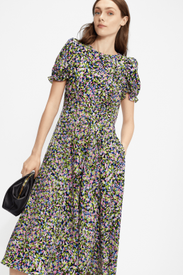 Ted Baker DEYJA Graduated midi dress with ruched puff sleeves Purple Multi