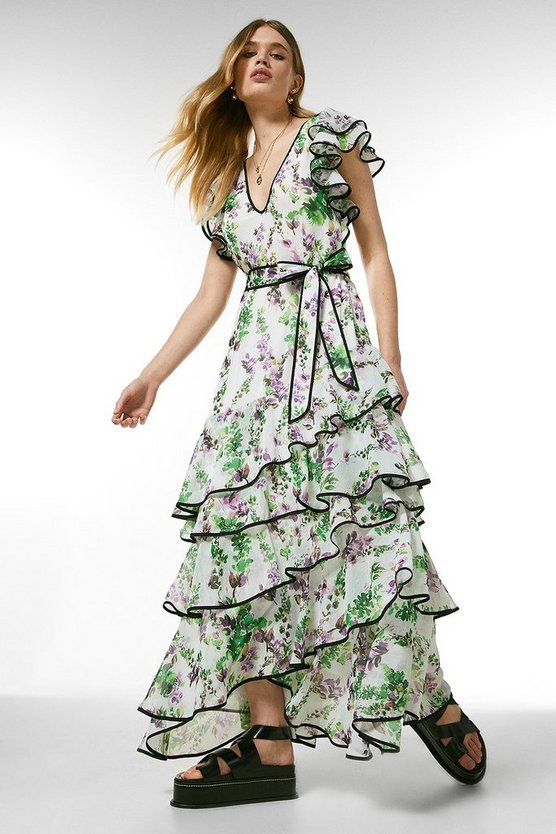 Watercolour Floral Strappy Ruffle Dress