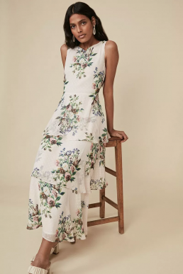 Oasis Floral Printed Layered Midi Dress Cream Multi