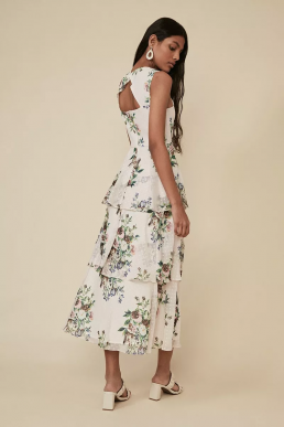 Oasis Floral Printed Layered Midi Dress Cream Multi
