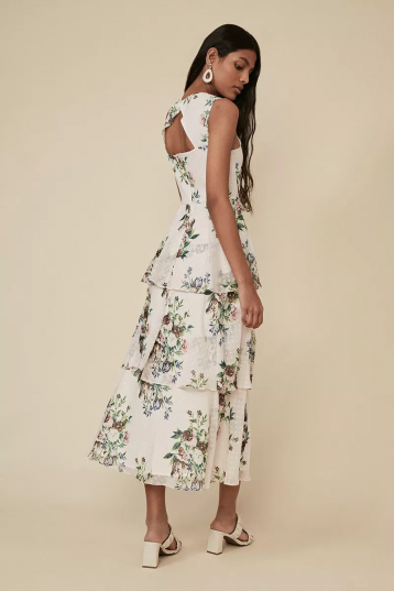 Oasis Floral Printed Layered Midi Dress Cream Multi