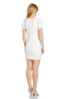 Adrianna Papell Embellished Crepe Shift Dress Ivory