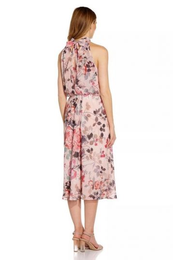 Adrianna Papell Floral Printed Bias Midi Dress, Light Pink/Blush/Multi - Image 2