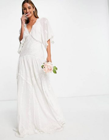 ASOS EDITION Jessica embroidered dobby mesh wedding dress Ivory