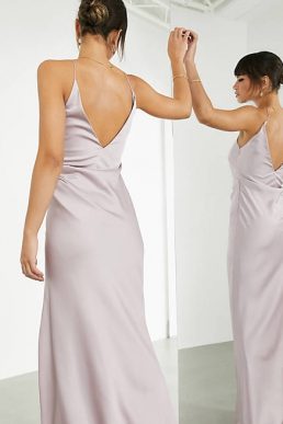 ASOS EDITION satin cami maxi dress with drape detail in pale lavender