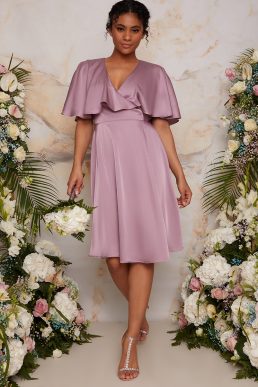 Chi Chi Angel Sleeve Wrap Design Bridesmaid Midi Dress Lilac Purple