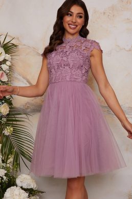 Chi Chi Lace Bodice Cut Out Bridesmaid Midi Dress Lilac Purple
