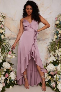 Chi Chi Ruffle Detail Cami Strap Wrap Design Bridesmaid Dress Lilac Purple