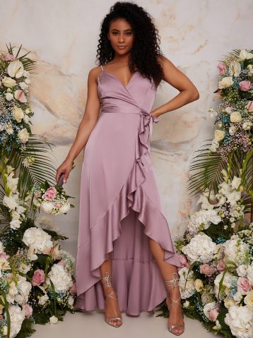 Chi Chi Ruffle Detail Cami Strap Wrap Design Bridesmaid Dress Lilac Purple