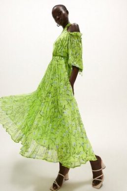 Coast Cold Shoulder Pleated Midaxi Dress Green Multi