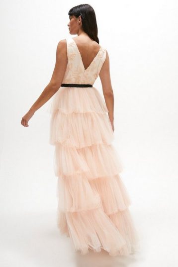 Coast Embellished Tiered Tulle Maxi Dress, Pink/Blush - Image 2