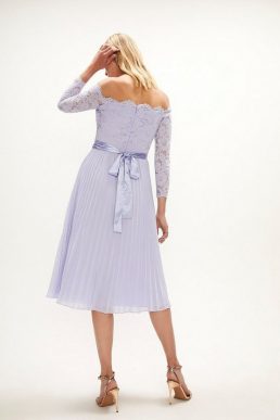 Lace Bodice Bardot Midi Dress lilac
