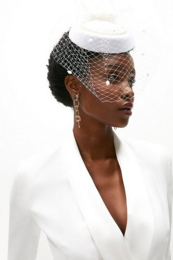 Coast Netted Bridal Fascinator With Feather Detail Ivory