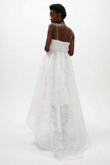 Coast Textured Tulle Sequin High Low Bridal Dress White