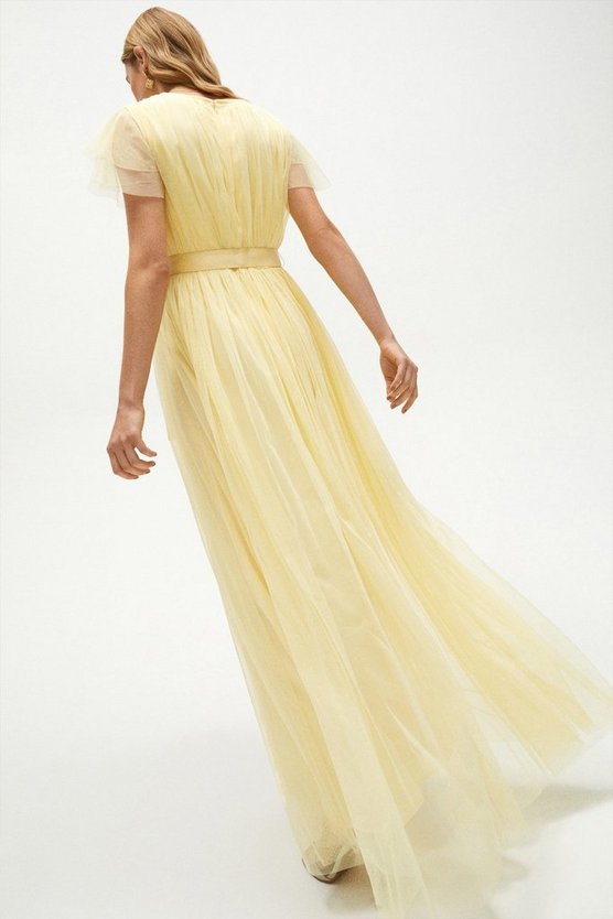 Coast Tulle V Neck Tie Belt Maxi Dress Yellow Dresses