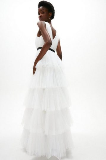 Coast V Neck Tiered Tulle Wedding Dress, Ivory - Image 2