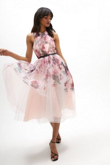 Coast Wrap Front Full Skirt Organza Dress Pink Blush Multi