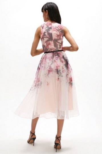 Coast Wrap Front Full Skirt Organza Dress Pink Blush Multi