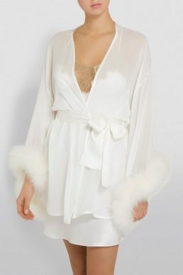 GILDA & PEARL Marabou Trim Robe Ivory