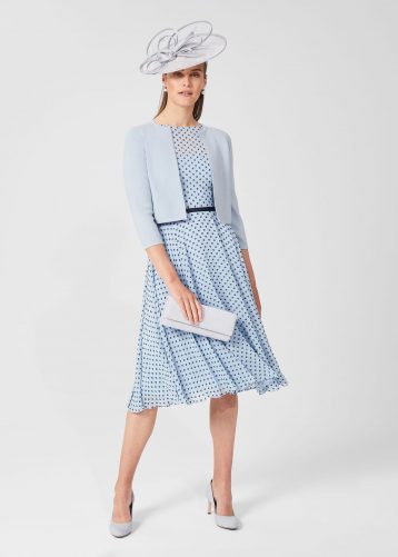 Hobbs Della Jacquard Spot Dress Powder Blue Black