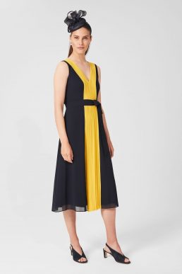 Hobbs Lila V Neck Midi Dress Black Yellow