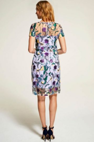 Hot Squash Embroidered Cap Sleeve Party Dress White Multi Lilac