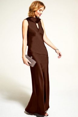 Hot Squash Silky maxi gown with cowl neck Chocolate Brown