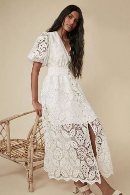 Oasis Lace Button Through Midaxi Dress White