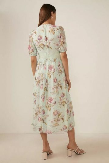 Oasis Soft Floral Printed Dobby Chiffon Midi Dress Mint Multi