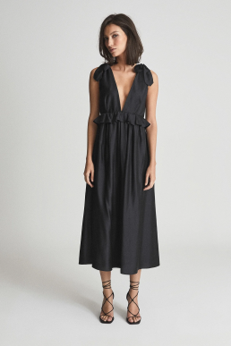 Reiss Laura Silk Blend Midi Dress Black