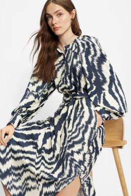 Ted Baker SANDIIA Printed long sleeved midi dress cuffs Neutral Black