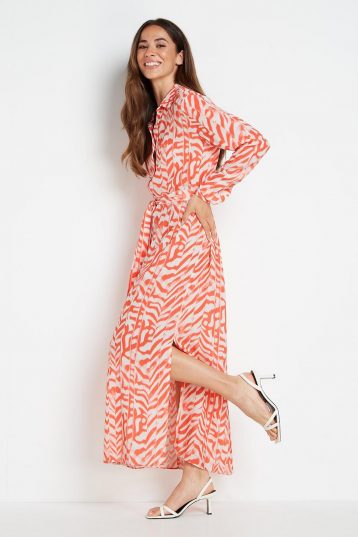 Wallis Coral Graphic Button Through Shirt Dress Coral White